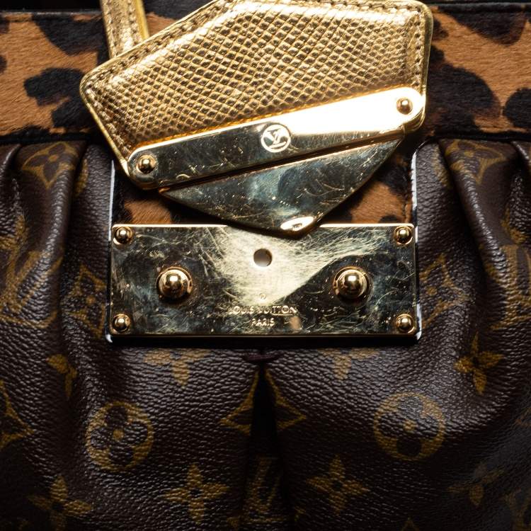 Pre Owned Louis Vuitton Monogram Canvas/Karung and Leopard Print Calfhair Limited Edition Polly Bag