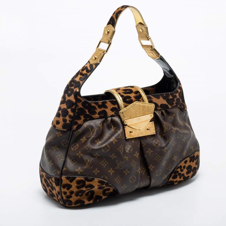 Pre Owned Louis Vuitton Monogram Canvas/Karung and Leopard Print Calfhair Limited Edition Polly Bag