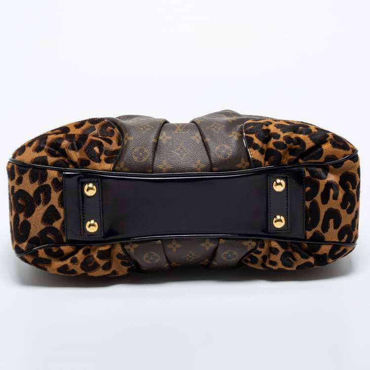 Pre Owned Louis Vuitton Monogram Canvas/Karung and Leopard Print Calfhair Limited Edition Polly Bag