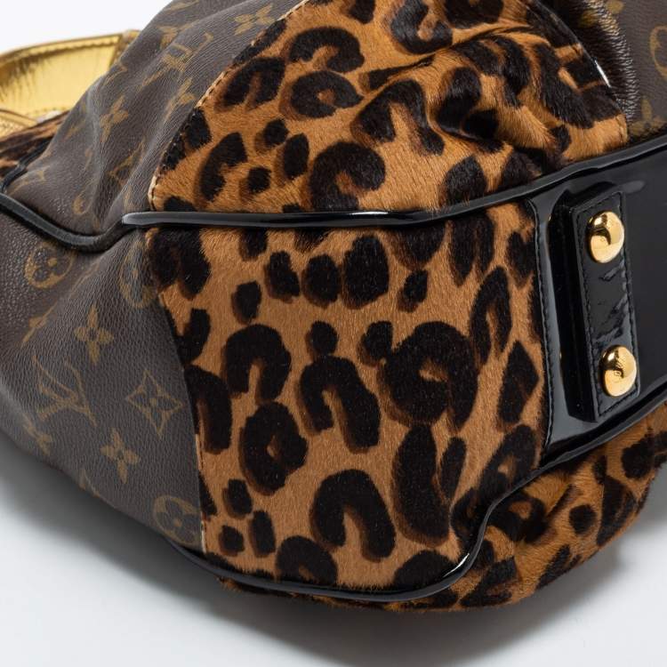 Pre Owned Louis Vuitton Monogram Canvas/Karung and Leopard Print Calfhair Limited Edition Polly Bag