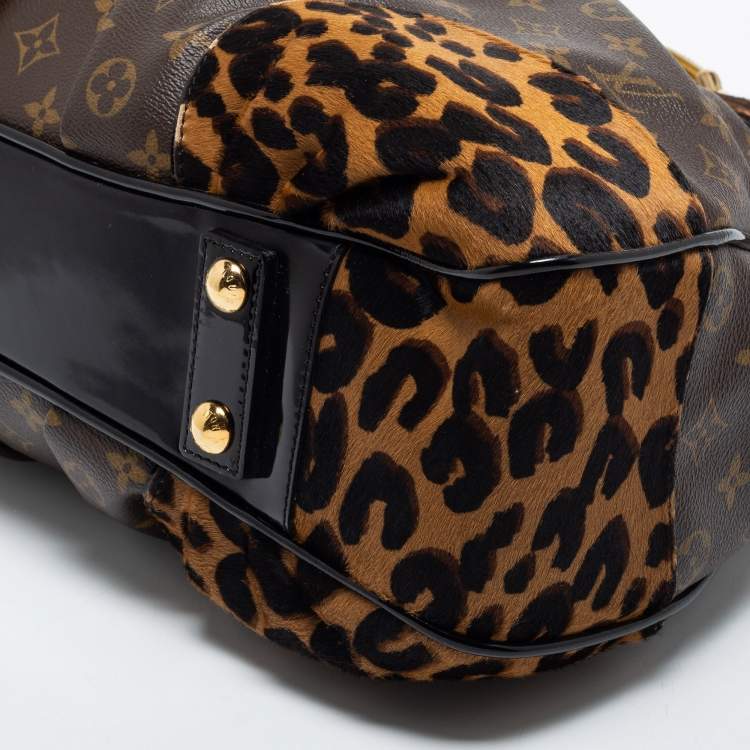 Pre Owned Louis Vuitton Monogram Canvas/Karung and Leopard Print Calfhair Limited Edition Polly Bag
