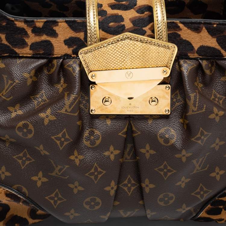 Pre Owned Louis Vuitton Monogram Canvas/Karung and Leopard Print Calfhair Limited Edition Polly Bag