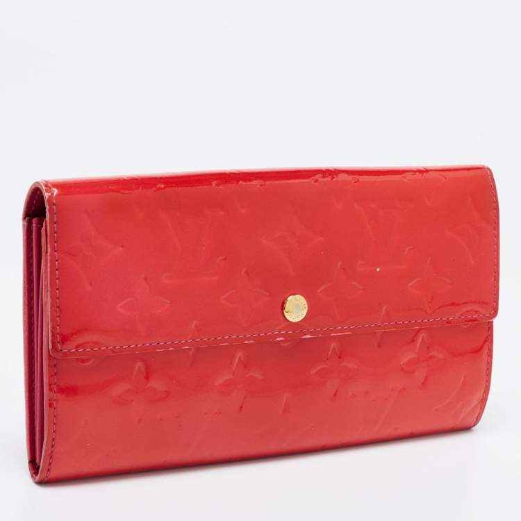 Pre Owned Louis Vuitton Rose Pop Monogram Vernis Sarah Wallet