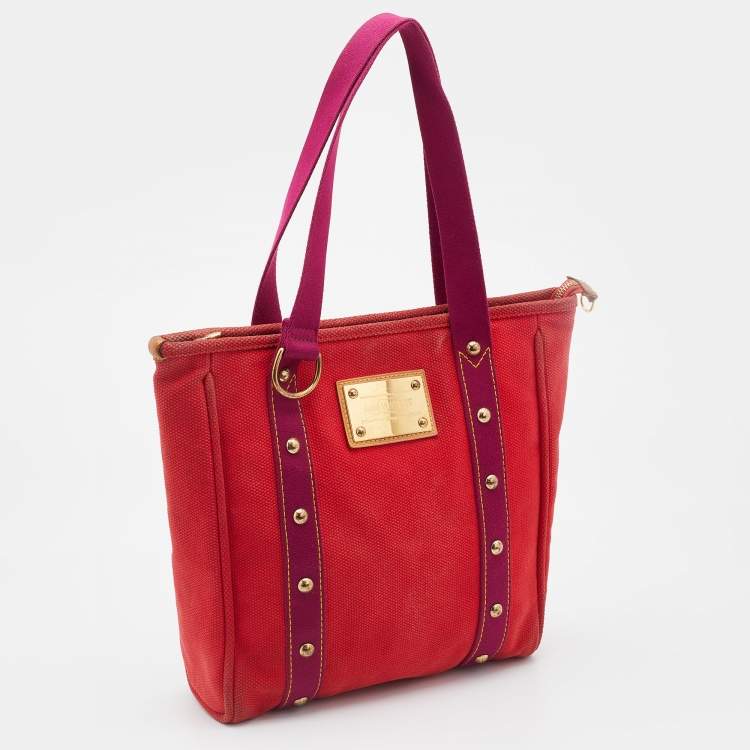 Pre Owned Louis Vuitton Rouge Toile Canvas Limited Edition Antigua Cabas MM Bag