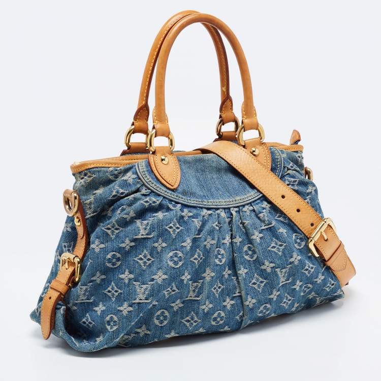 Pre Owned Louis Vuitton Blue Monogram Denim Neo Cabby MM Bag