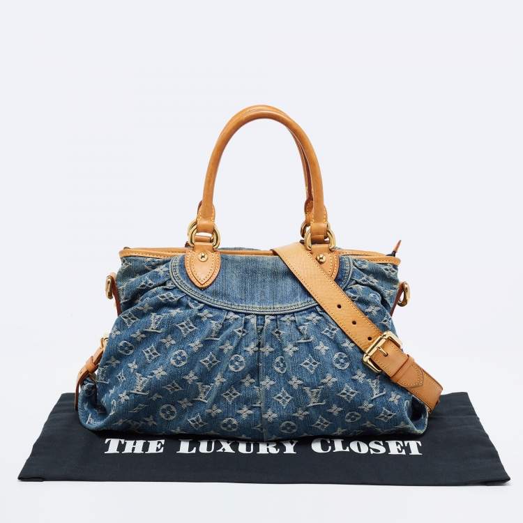 Pre Owned Louis Vuitton Blue Monogram Denim Neo Cabby MM Bag