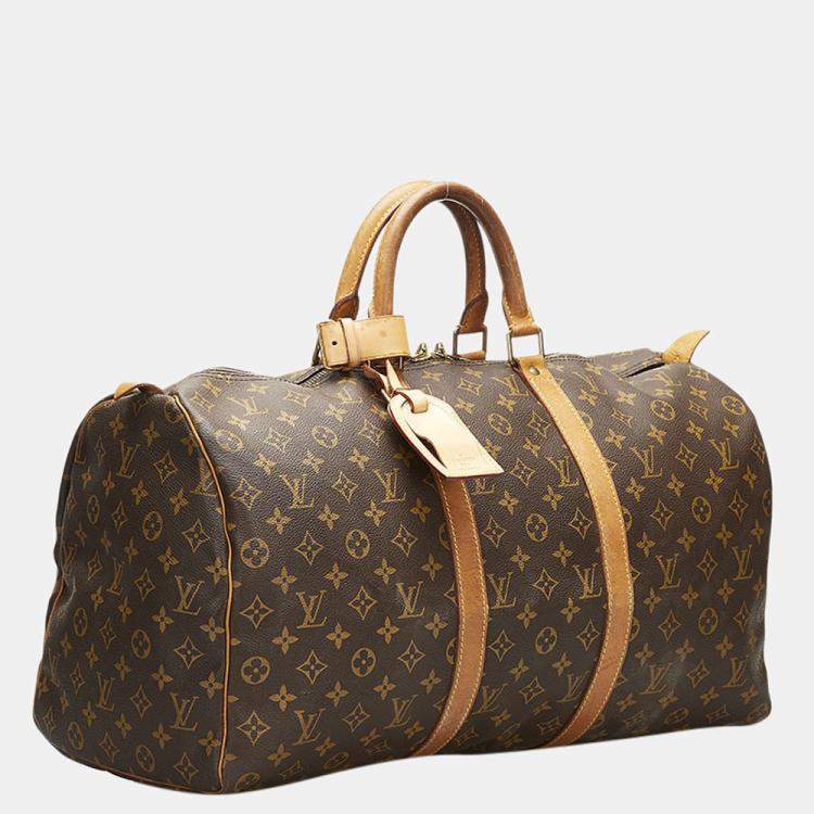 Pre Owned Louis Vuitton Brown Monogram Canvas Keepall 50 Duffel Bag 