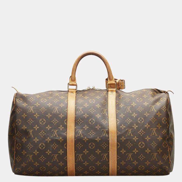 Pre Owned Louis Vuitton Brown Monogram Canvas Keepall 50 Duffel Bag 