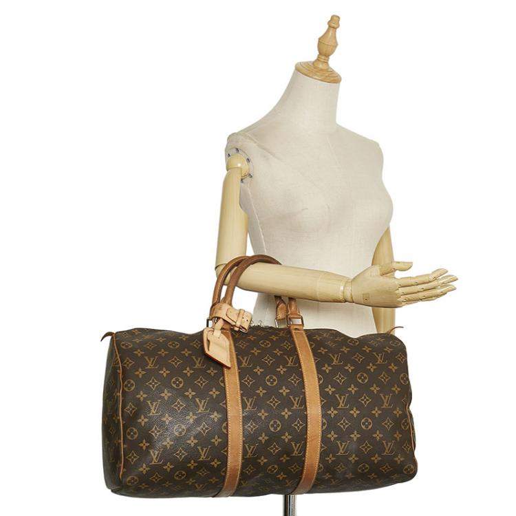 Pre Owned Louis Vuitton Brown Monogram Canvas Keepall 50 Duffel Bag 