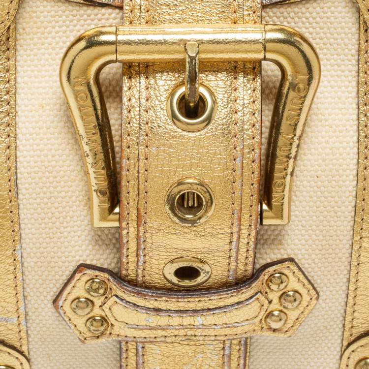 Pre Owned Louis Vuitton Gold/Cream Canvas and Leather Antigua Theda PM Bag
