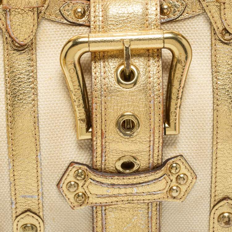 Pre Owned Louis Vuitton Gold/Cream Canvas and Leather Antigua Theda PM Bag