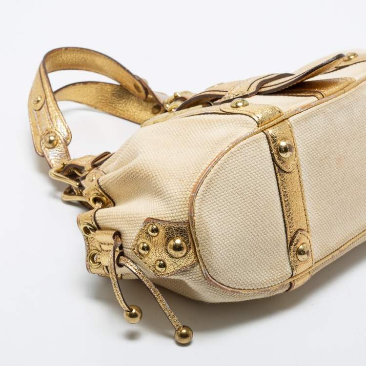 Pre Owned Louis Vuitton Gold/Cream Canvas and Leather Antigua Theda PM Bag