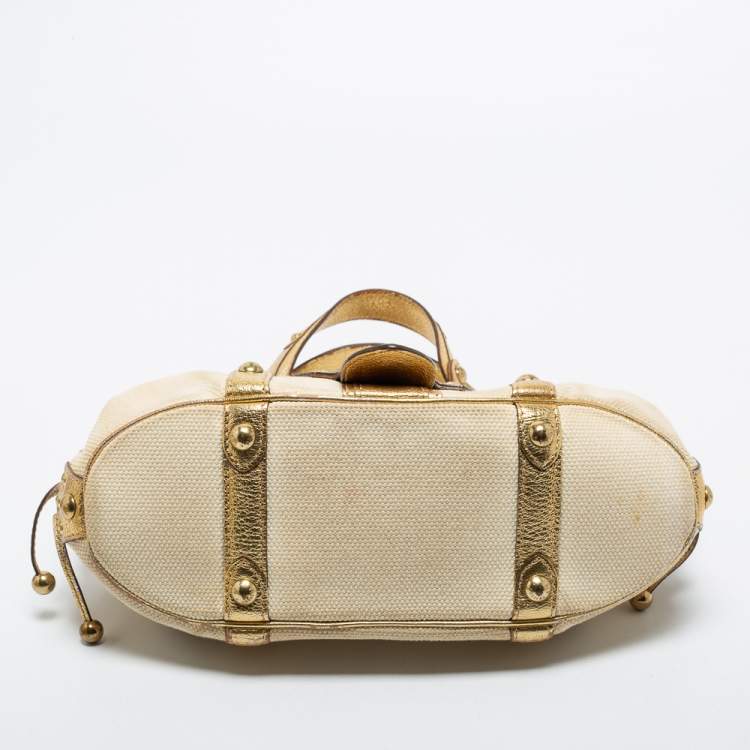 Pre Owned Louis Vuitton Gold/Cream Canvas and Leather Antigua Theda PM Bag