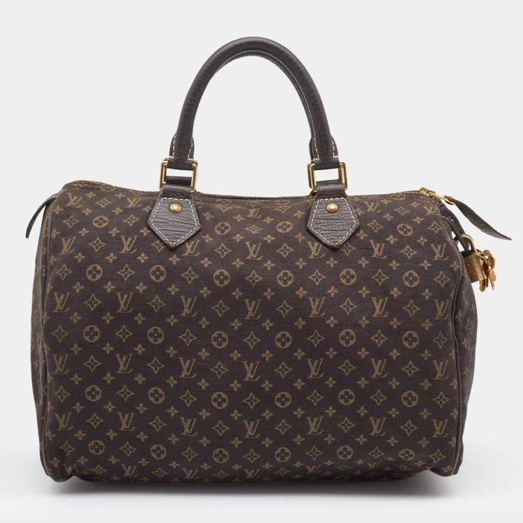 Pre Owned Louis Vuitton Fusain Monogram Mini Lin Canvas Speedy 30 Bag