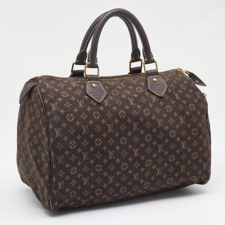 Pre Owned Louis Vuitton Fusain Monogram Mini Lin Canvas Speedy 30 Bag