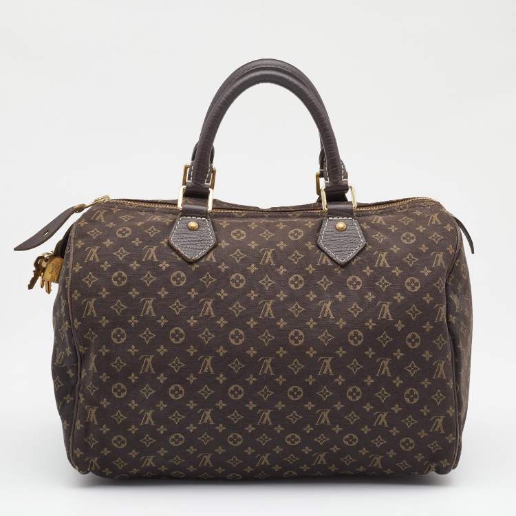 Pre Owned Louis Vuitton Fusain Monogram Mini Lin Canvas Speedy 30 Bag