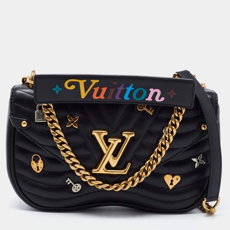 LOUIS VUITTON Authentic Women's New Wave Camera Bag Shoulder Bag Logo Black