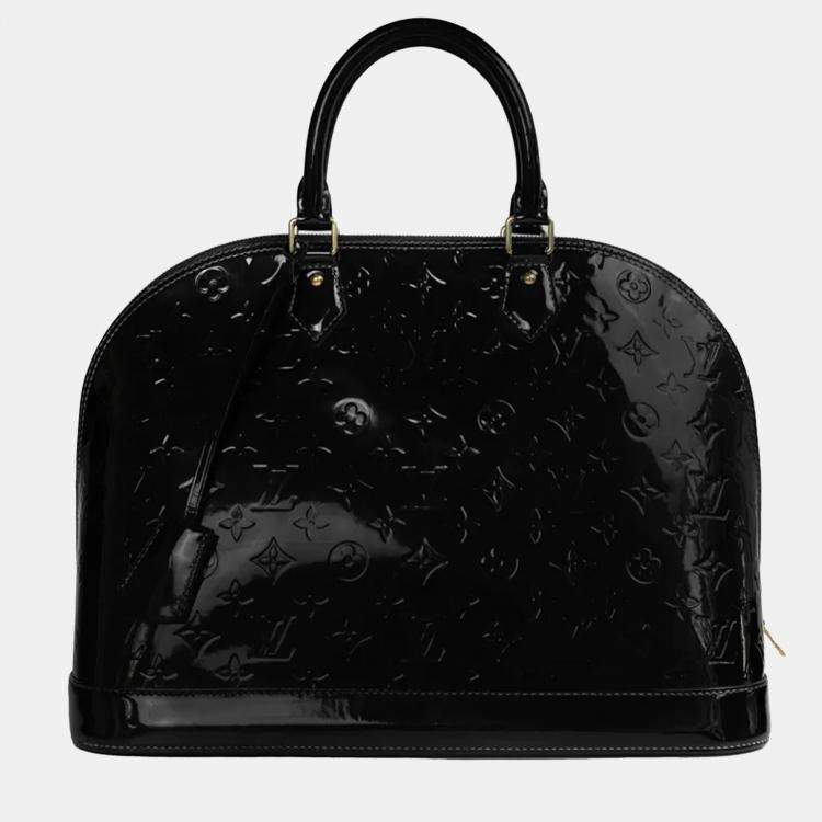Pre Owned Louis Vuitton Black Monogram Vernis Alma GM Bag