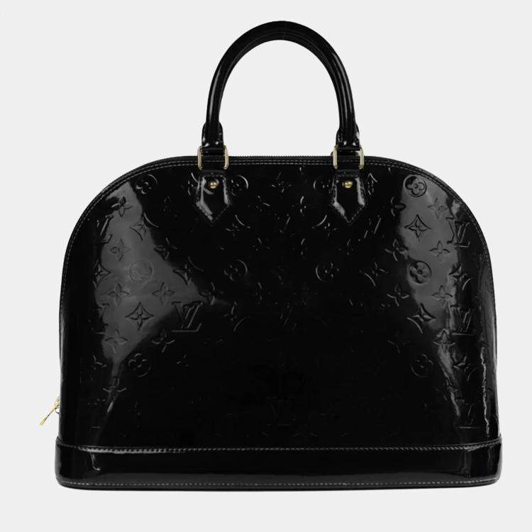 Pre Owned Louis Vuitton Black Monogram Vernis Alma GM Bag
