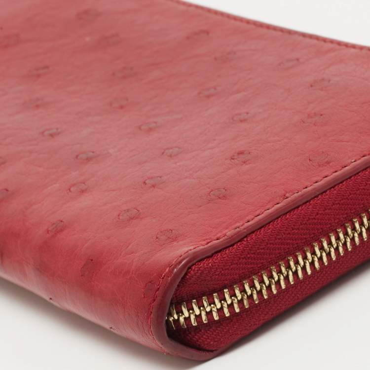 Pre Owned Louis Vuitton Red Ostrich Zippy Wallet