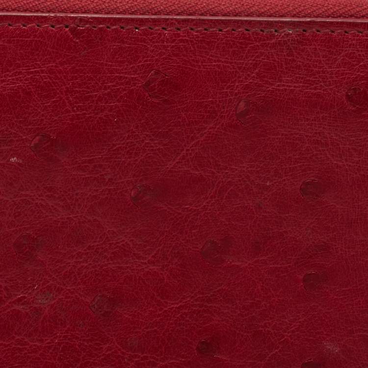 Pre Owned Louis Vuitton Red Ostrich Zippy Wallet