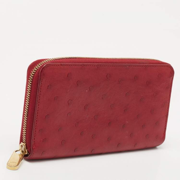Pre Owned Louis Vuitton Red Ostrich Zippy Wallet