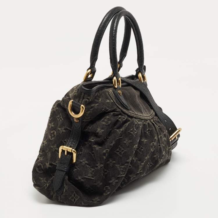 Pre Owned Louis Vuitton Black Monogram Denim Neo Cabby MM Bag
