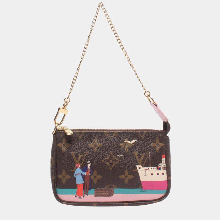 Pre Owned Louis Vuitton Brown Canvas Monogram Transatlantic Christmas Mini Pochette Accessoires Clutch Bag 