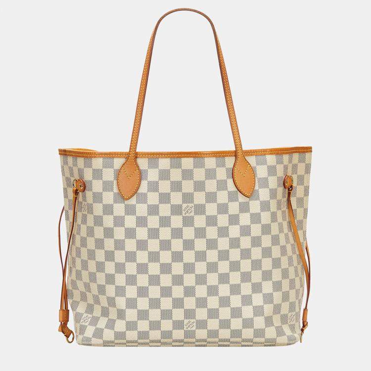 Pre Owned Louis Vuitton White Damier Azur Neverfull MM