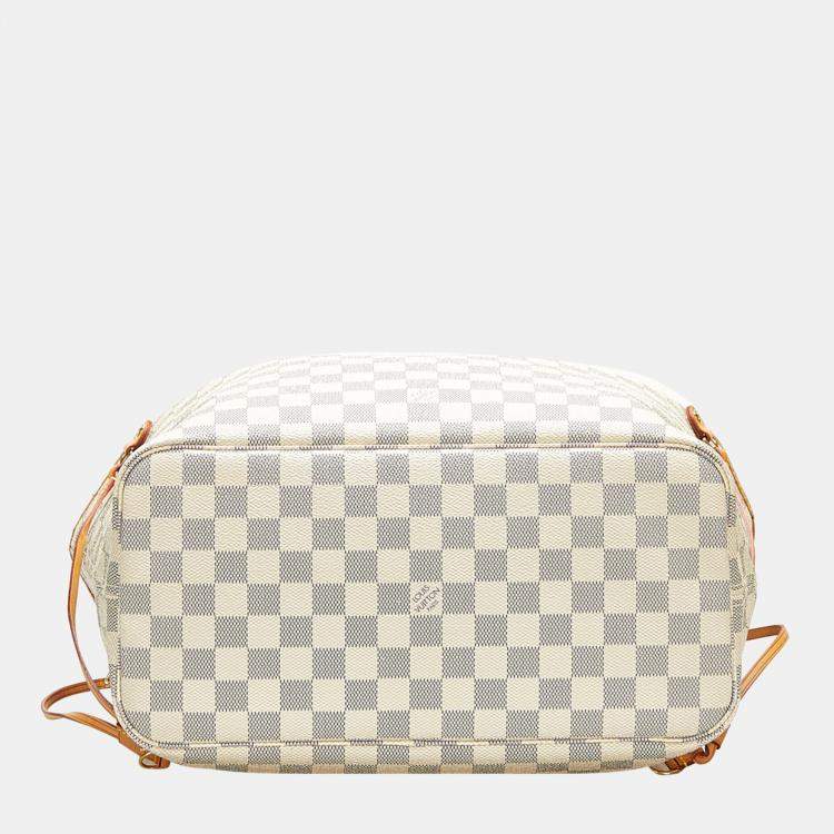 Pre Owned Louis Vuitton White Damier Azur Neverfull MM