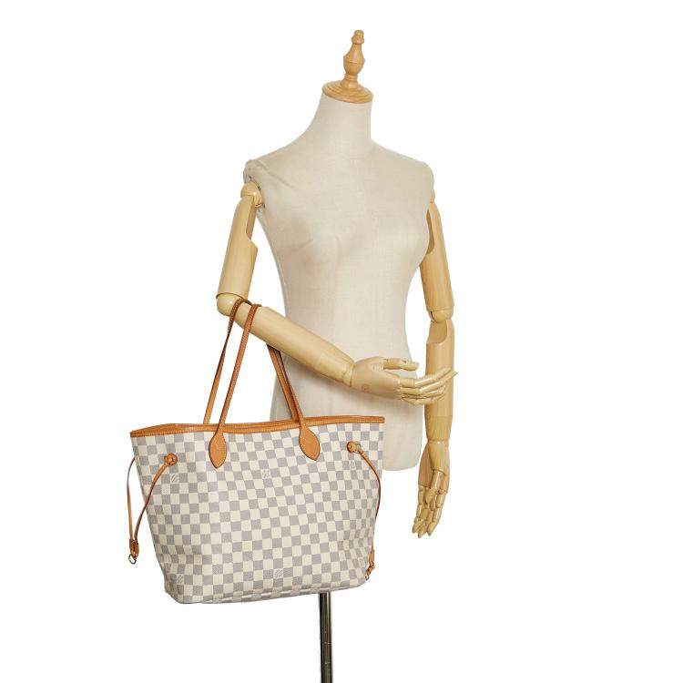 Pre Owned Louis Vuitton White Damier Azur Neverfull MM