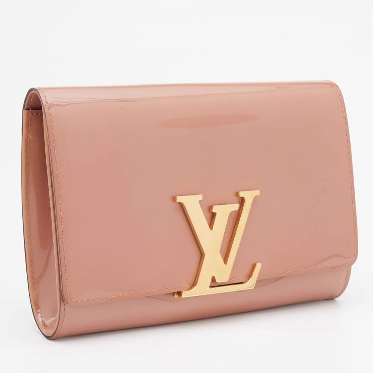 Pre Owned Louis Vuitton Rose Velours Patent Leather Louise Clutch
