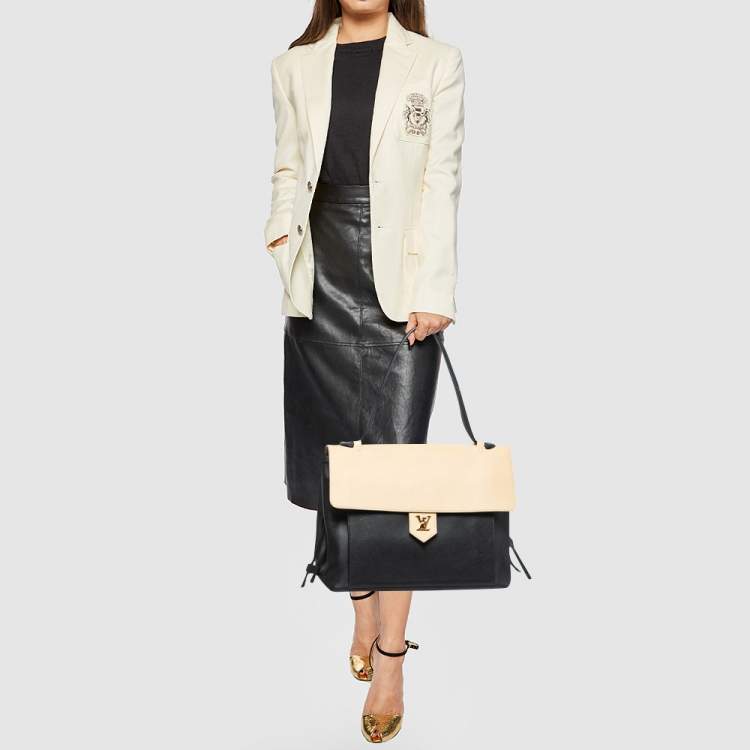 Pre Owned Louis Vuitton Black/Beige Leather Lockme MM Tote