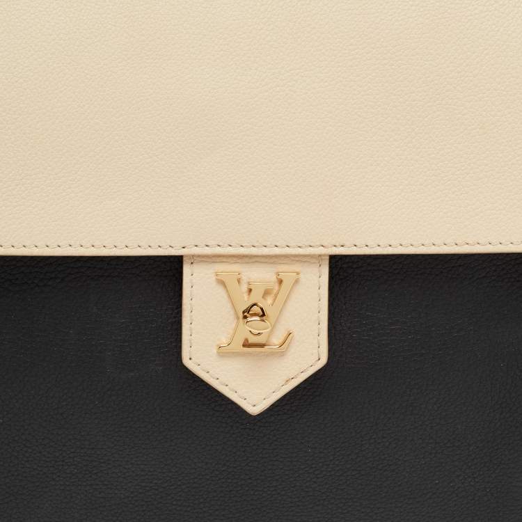 Pre Owned Louis Vuitton Black/Beige Leather Lockme MM Tote