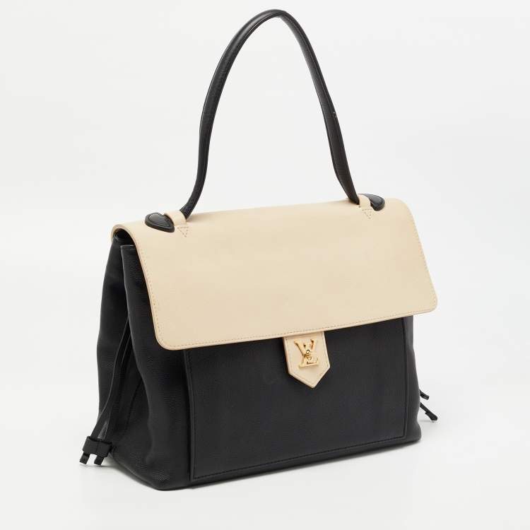 Pre Owned Louis Vuitton Black/Beige Leather Lockme MM Tote