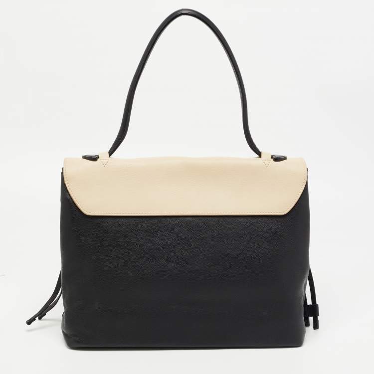 Pre Owned Louis Vuitton Black/Beige Leather Lockme MM Tote