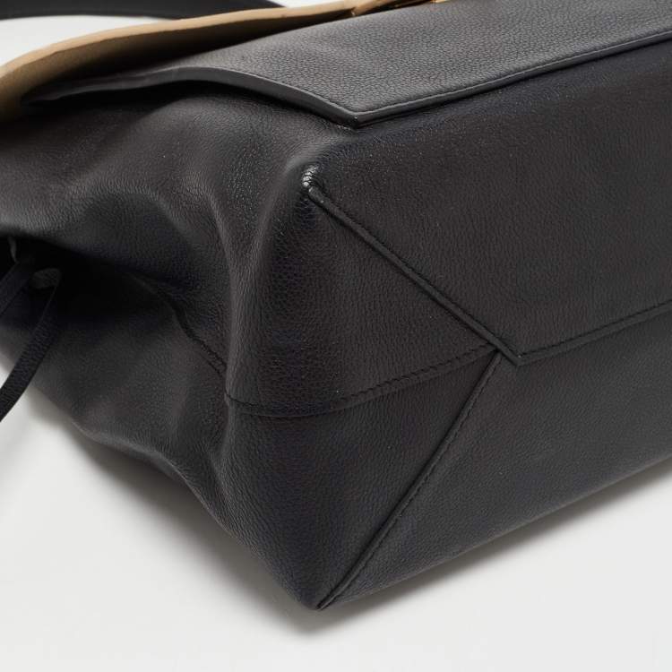 Pre Owned Louis Vuitton Black/Beige Leather Lockme MM Tote