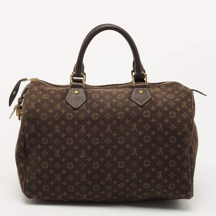 Pre Owned Louis Vuitton Fusain Monogram Mini Lin Canvas Speedy 30 Bag