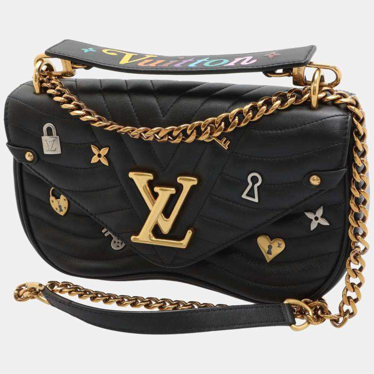 Louis Vuitton Black Quilted Leather New Wave Love Lock Chain MM