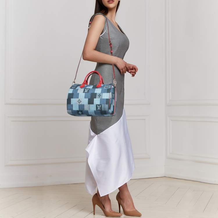 Preloved Louis Vuitton Monogram Denim Patchwork Speedy 30 Hand Bag
