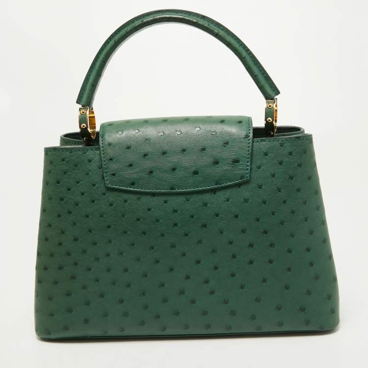 Pre Owned Louis Vuitton Green Ostrich Capucines PM Bag