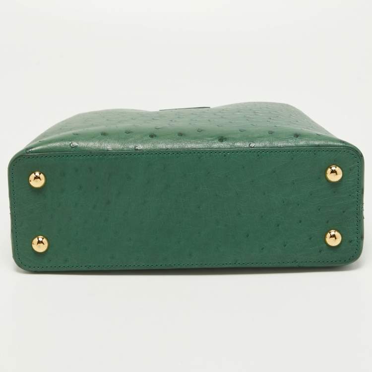 Pre Owned Louis Vuitton Green Ostrich Capucines PM Bag