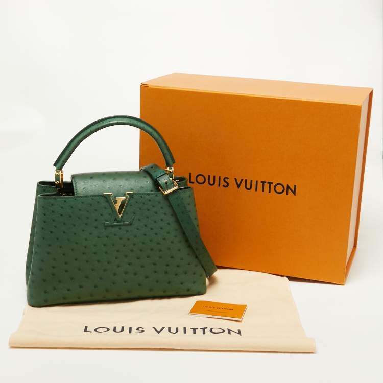 Pre Owned Louis Vuitton Green Ostrich Capucines PM Bag
