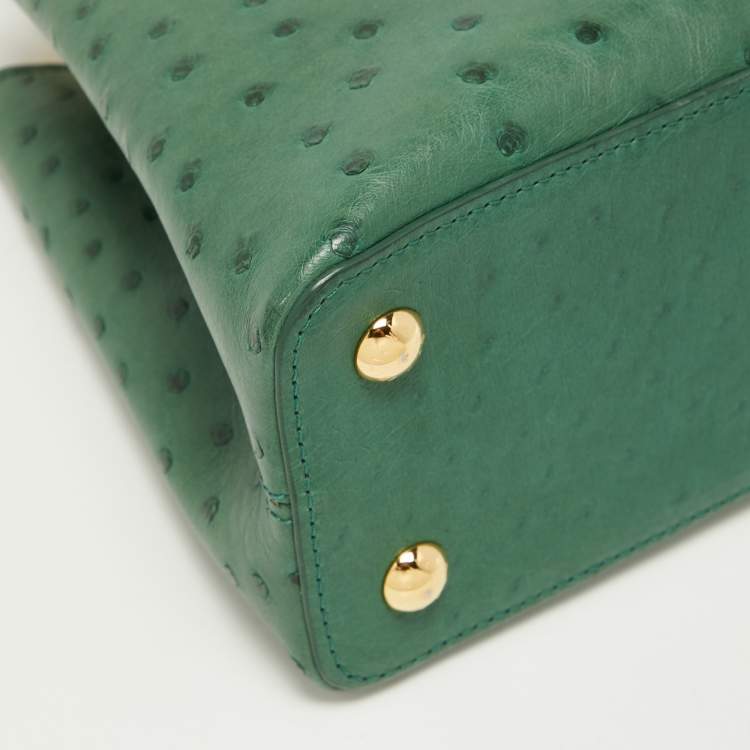 Pre Owned Louis Vuitton Green Ostrich Capucines PM Bag