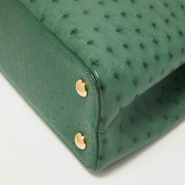 Pre Owned Louis Vuitton Green Ostrich Capucines PM Bag