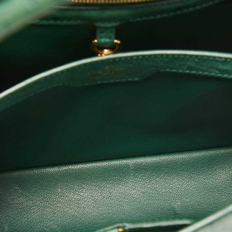 Pre Owned Louis Vuitton Green Ostrich Capucines PM Bag