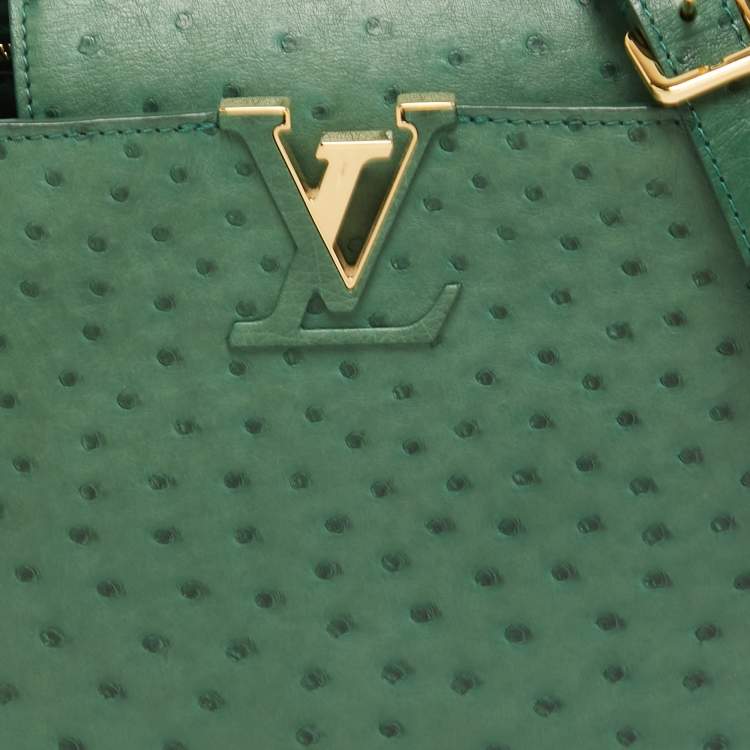 Pre Owned Louis Vuitton Green Ostrich Capucines PM Bag