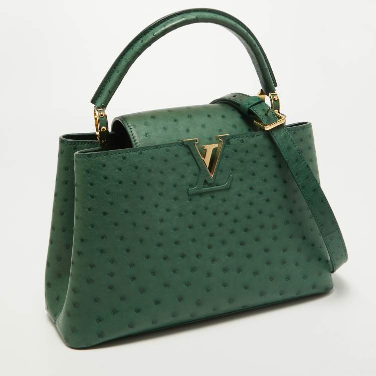 Pre Owned Louis Vuitton Green Ostrich Capucines PM Bag