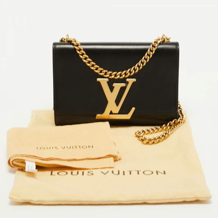 Pre Owned Louis Vuitton Black Leather Chain Louise MM Bag