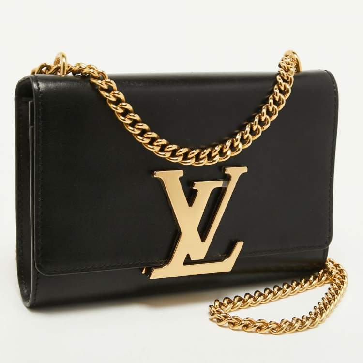 Pre Owned Louis Vuitton Black Leather Chain Louise MM Bag